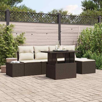 vidaXL Tuin Sofa Set 6 st Bruin poly rattan, Verzenden, Nieuw, Rotan, 6 zitplaatsen