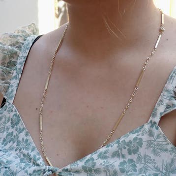 Lange gouden infinity/staafjesschakel ketting, Ophalen of Verzenden, Gebruikt, Overige kleuren, Goud