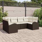 vidaXL Tuin Sofa Set met kussen 6 pcs Bruin Poly Rattan, Verzenden, Nieuw, Rotan