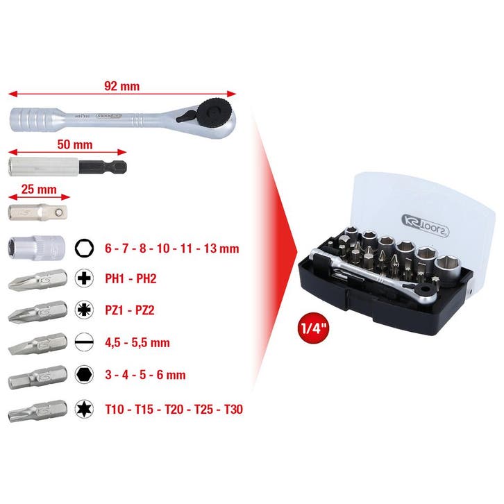 KS Tools 1/4 Ratel-, Dop- en Bitset 24-delig, Auto diversen, Autogereedschap, Nieuw, Verzenden