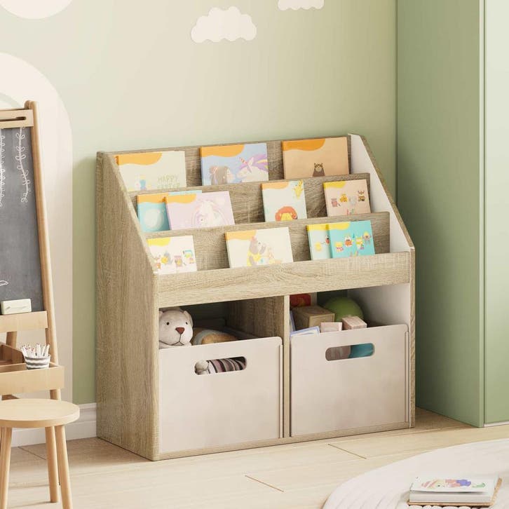 vidaXL Kinderen Boekenkast met opslag Sonoma Eiken 72,5 x, Huis en Inrichting, Woonaccessoires | Krantenbakken en Lectuurbakken