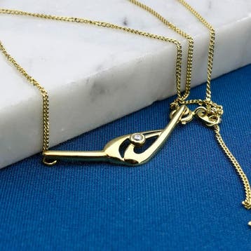 Gouden gourmetschakel ketting met vaste hanger en zirconi..., Sieraden, Tassen en Uiterlijk, Kettingen, Gebruikt, Ophalen of Verzenden