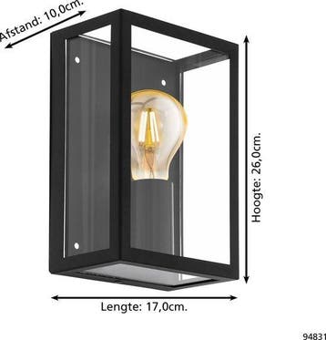 EGLO Alamonte 1 Wandlamp Buiten - E27 - 26 cm - Zwart, Verzenden, Nieuw