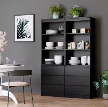 Sedia Home Hoge Boekenkast - Wit, zwart, eiken kast nieuw, Huis en Inrichting, Kasten | Boekenkasten, Met lade(s), Verzenden, Eikenhout