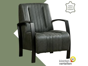 Leren fauteuil Glamour - Kenia Antracite (grijs), Nieuw, Ophalen of Verzenden, 50 tot 75 cm, Industrieel, Modern, Retro