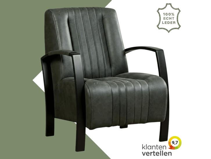 Leren fauteuil Glamour - Kenia Antracite (grijs), Huis en Inrichting, Fauteuils, 50 tot 75 cm, 75 tot 100 cm, Nieuw, Leer, Ophalen of Verzenden