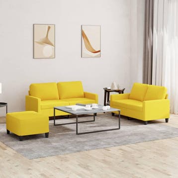 vidaXL 3-delige Loungeset met kussens stof lichtgeel, Huis en Inrichting, Banken | Bankstellen, Verzenden, Nieuw, Vierpersoons of meer