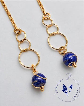 Designer-sieraad - lapis lazuli - Zilver 925 - Goud 21k -