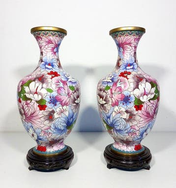 Vaas - Klassieke cloisonné vazen - 36 cm - Messing,