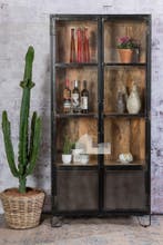 Vitrinekast Handle-Mango, mangohout + staal., Huis en Inrichting, Kasten | Vitrinekasten, Glas, Nieuw, Met plank(en), Industriëel