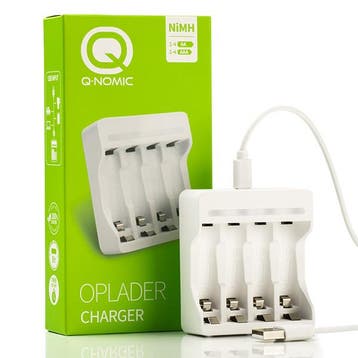 Batterij oplader | Q-Nomic (Ni-MH AA/AAA batterijen, USB), Verzenden, Nieuw