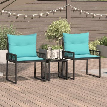 vidaXL Buitenmeubelset 7 st Zwart en Turquoise poly rattan, Verzenden, Nieuw, Rotan, 7 zitplaatsen