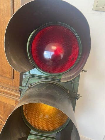 Lamp - Metaal - Amerikaans verkeerslicht, Antiek en Kunst