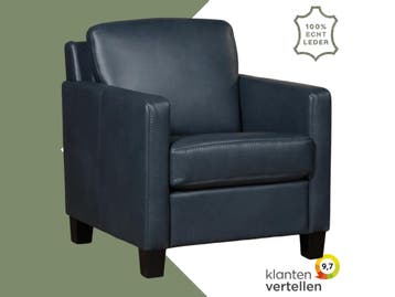 Leren fauteuil Smart - Granada Blue (blauw) - Poten hout, Nieuw, Ophalen of Verzenden, Bohemian, Eigentijds, Modern, Retro, 50 tot 75 cm