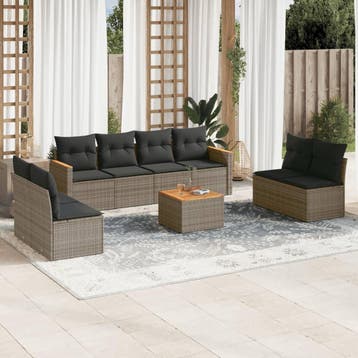 vidaXL 9-delige Loungeset met kussens poly rattan grijs, Verzenden, Nieuw, Loungeset