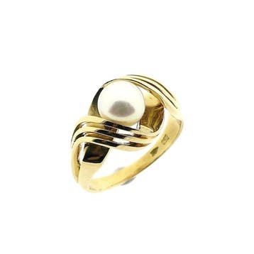 Vintage gouden ring met parel, 18 tot 19, Gebruikt, Ophalen of Verzenden, Met edelsteen