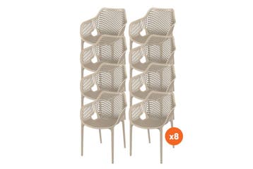 Set van 8 - Madino Air stapelbare stoel - Taupe, Tuin en Terras, Verzenden, Nieuw, Overige materialen