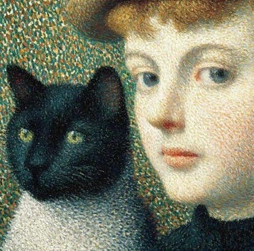 I_KONIQ - Girl with cat in George Seurat oilpaint style, Nieuw