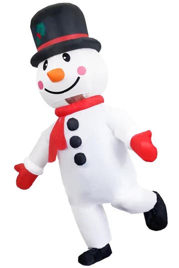 KIMU® Opblaas Kostuum Sneeuwpop Opblaasbaar Pak Mascotte Opb, Carnaval, Nieuw, Overige maten, Ophalen of Verzenden