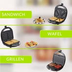 Sandwichmaker 3in1 Zwart/Zilver 1000W (Kook-Bakplaten), Witgoed en Apparatuur, Kookplaten, Verzenden, Nieuw
