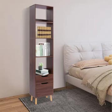 Smalle Ladder Boekenkast met 2 Lades – Hout en Metaal, Huis en Inrichting, Kasten | Boekenkasten, Verzenden, Nieuw
