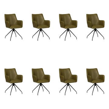 Set van 8 Leren draaibare eetkamerstoelen Wave - Granada, Huis en Inrichting, Stoelen, Ophalen of Verzenden, Nieuw, Leer, Vijf, Zes of meer stoelen
