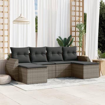 vidaXL 6-delige Loungeset met kussens poly rattan grijs, Verzenden, Nieuw, Loungeset