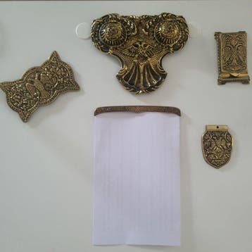 Greek Byzantine Revival Desk Garniture (5) – Double Inkwell,
