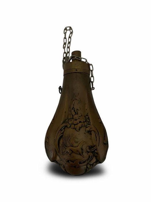 Fles - Koper - Kruitfles met Jacht Scené, Antiek en Kunst, Antiek | Overige Antiek