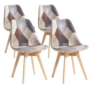 Set van 4 Patchwork Stoelen – Stoffen Zitting &amp; Houten Poten, Verzenden, Nieuw