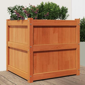 vidaXL Plantenbak 60x60x60 cm massief grenenhout wasbruin, Tuin en Terras, Bloembakken en Plantenbakken, Verzenden, Nieuw, 60 tot 100 cm