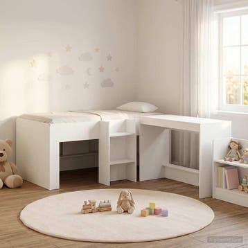 vidaXL Hoge Bed Frame met Bureau voor Kinderen 2 st Wit, Verzenden, Nieuw, Wit, Hout