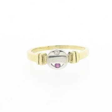 Bicolor gouden ring met robijn en diamant; 0,02 ct., 18 tot 19, Gebruikt, Ophalen of Verzenden, Dame of Heer