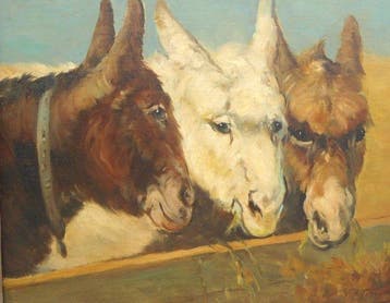P.H.Schouten (1860-1922) - Drie ezels bij het hek
