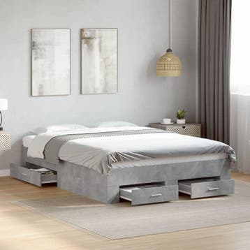 vidaXL Bedframe met lades bewerkt hout betongrijs 120x200 cm, Huis en Inrichting, Slaapkamer | Bedden, Verzenden, Nieuw, Twijfelaar