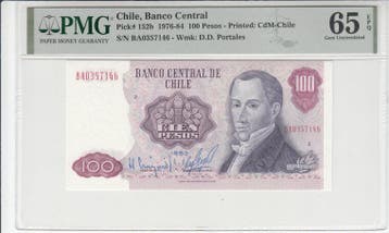 1983 Chile 100 Pesos Pick 152b Pmg Gem Unc 65 Epq, Verzenden