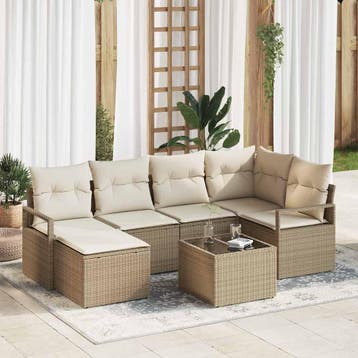 vidaXL Bankstel 7 st Beige poly rattan, Tuin en Terras, Verzenden, Nieuw, Rotan, 7 zitplaatsen