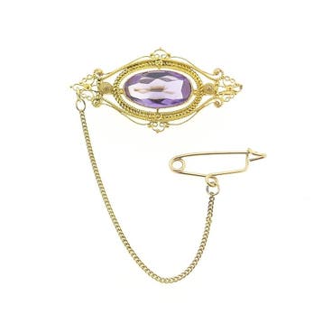 Gouden broche met amethist., Gebruikt, Ophalen of Verzenden, Met edelsteen, Goud