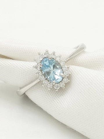Ring - 18 karaat Witgoud Aquamarijn - Diamant, Sieraden, Tassen en Uiterlijk, Nieuw