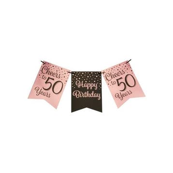 Verjaardagsslinger Vaandel 50 Jaar Roze/Zwart (6m), Ophalen of Verzenden, Nieuw