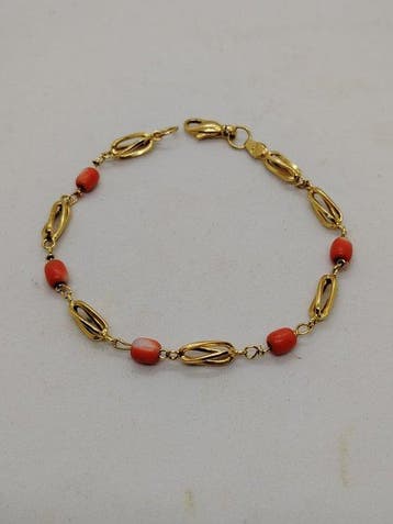 Armband - 18 karaat Geel goud Koraal, Nieuw