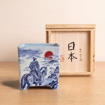 Samurai keramische bonsaipot, handgeschilderd met Kiribako -