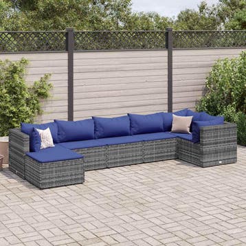 vidaXL 7-delige Loungeset met kussens poly rattan grijs, Verzenden, Nieuw, Loungeset
