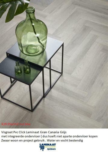Visgraat Pvc Click Natuur Eik 6mm met ondervloer 7 X Kleuren, Ophalen, 75 m² of meer, Grijs, Nieuw