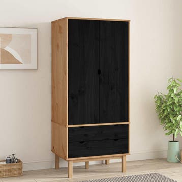 vidaXL Kledingkast OTTA Zwart 76,5 x 53 x 172 cm Massief, Verzenden, Nieuw