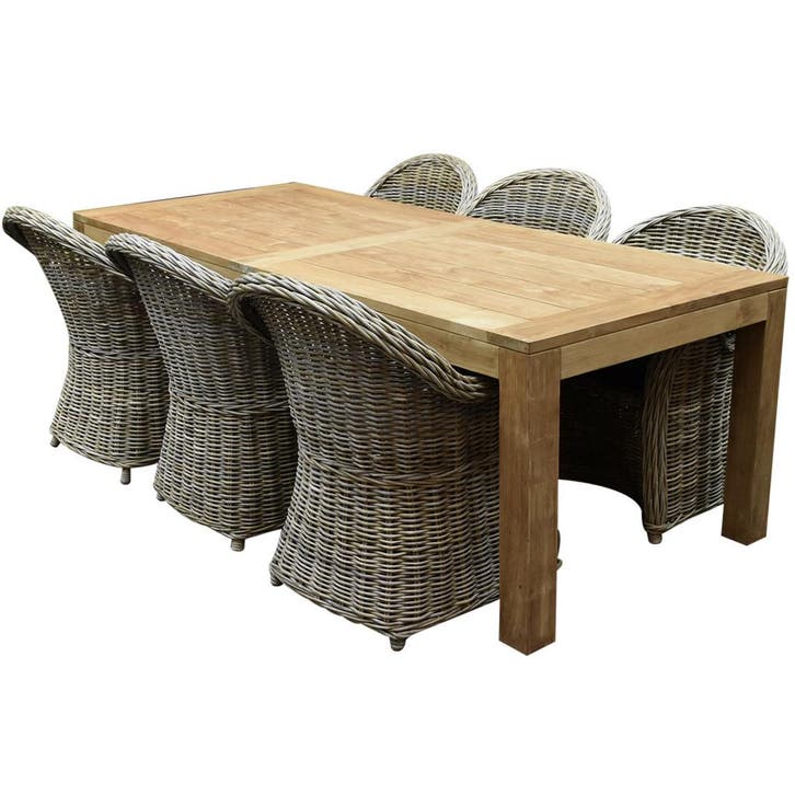 Roma Krista dining tuinset 240x100xH77 cm 7 delig rotan, Tuin en Terras, Tuinsets en Loungesets, Nieuw, Ophalen of Verzenden