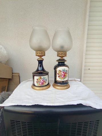 Sevres - Tafellamp (2) - Porselein, Glas, Metaal, Verguld