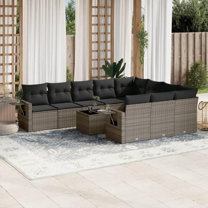 vidaXL 11-delige Loungeset met kussens poly rattan grijs, Tuin en Terras, Tuinsets en Loungesets, Loungeset, Nieuw, Verzenden