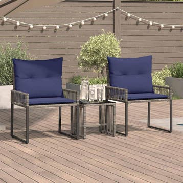 vidaXL Buitenmeubelset 7 pcs Grijs en Marineblauw poly, Verzenden, Nieuw, Rotan, 7 zitplaatsen