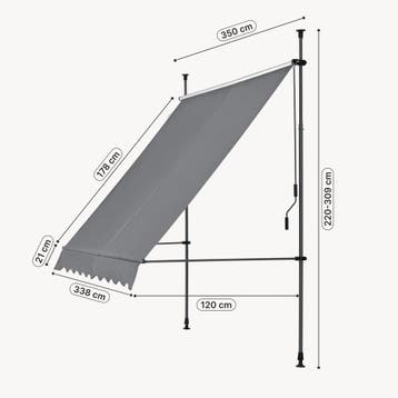 Klem zonwering luifel uitschuifbaar grijs medium 350x120 cm, Tuin en Terras, Verzenden, Nieuw